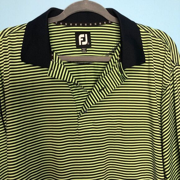 FootJoy Shirt Mens Large Green Stripe Polo Golf Performance Embroidered - Picture 3 of 7